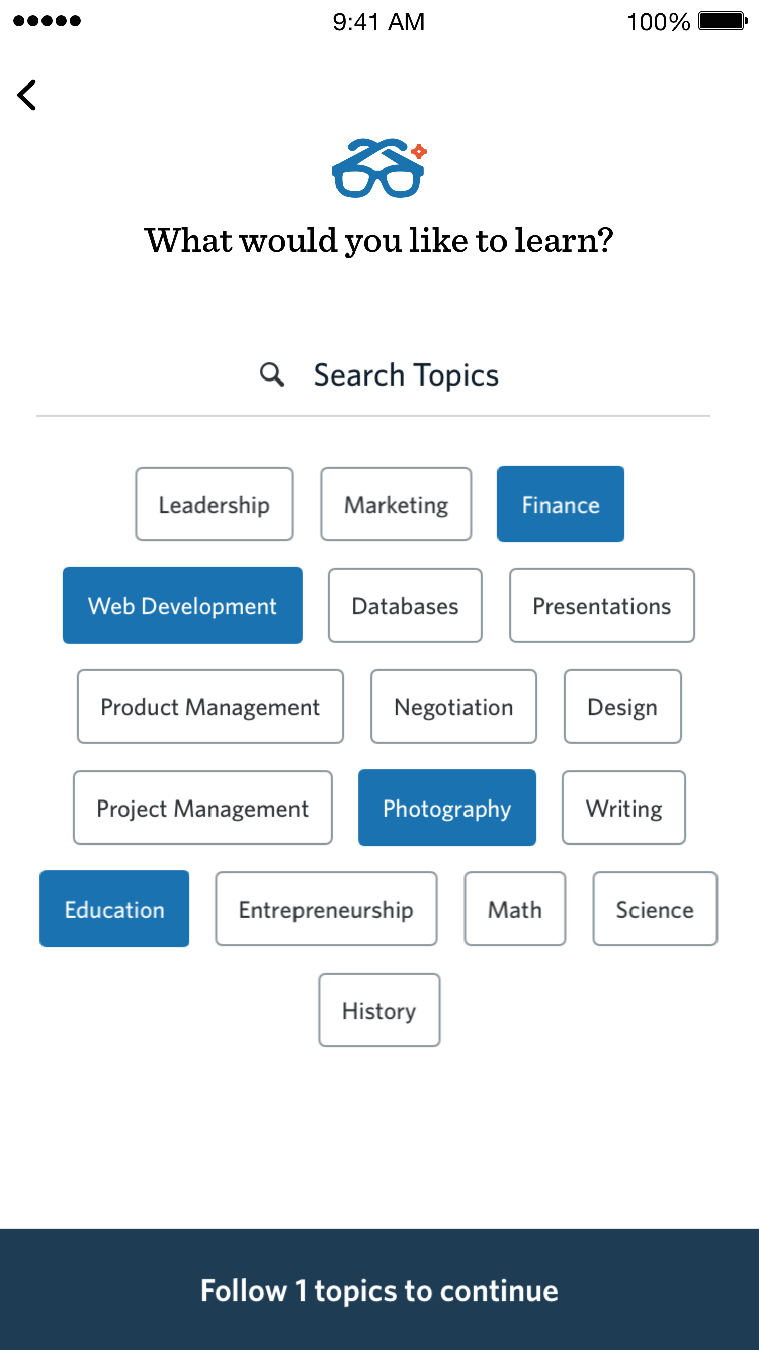 Degreed mobile app content screen